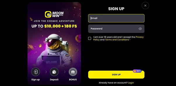 Moonwin casino registration page